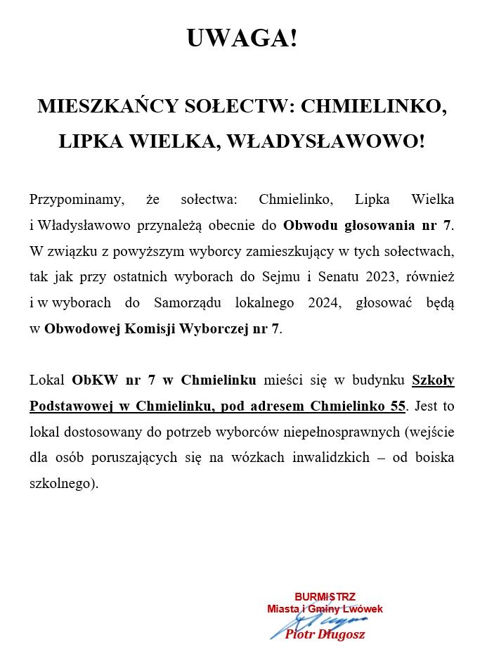 Informacja o siedzibie OKW nr 7 w Chmielinku