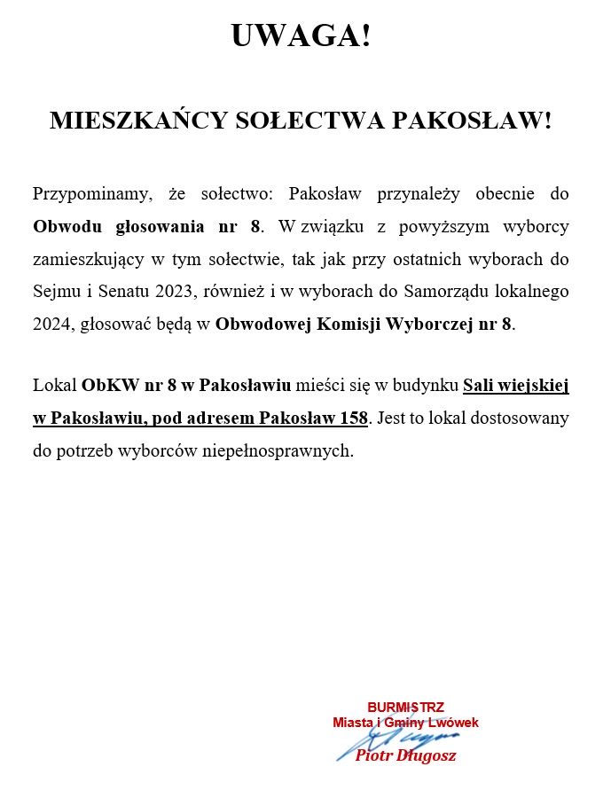 Informacja o siedzibie OKW nr 8 w Pakosławiu